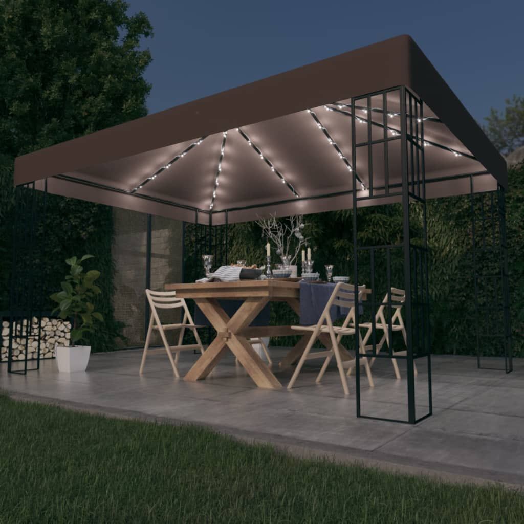 Vidaxl Gazebo With Led String Lights 4x3 M Taupe