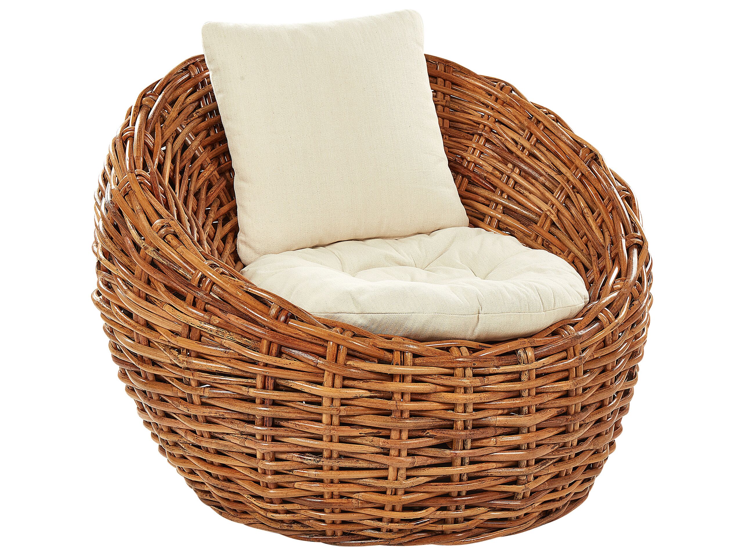 Garden Chair Natural Rattan Wicker With Polyester Cushion Modern Design Outdoor Lounging Furniture Beliani