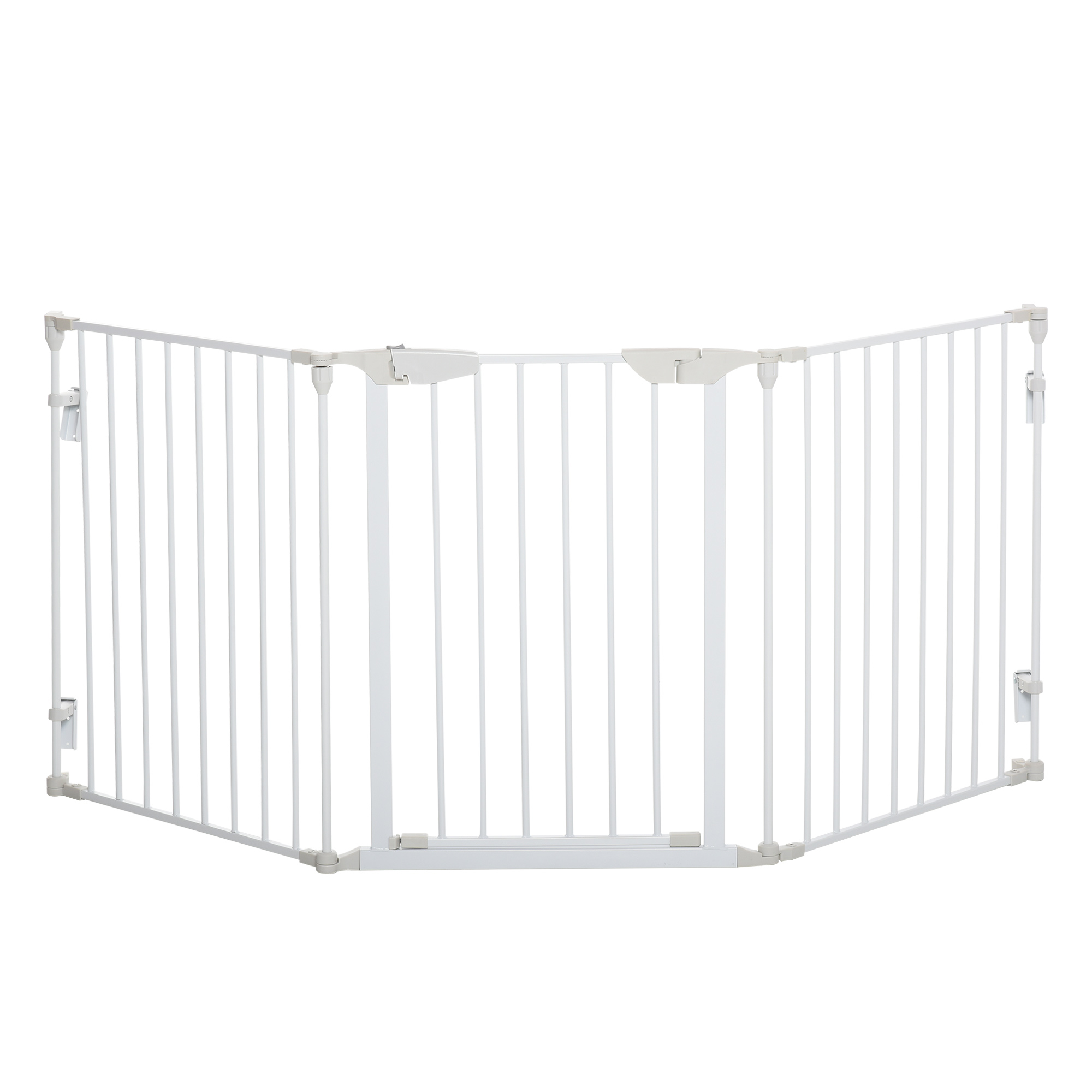 Pawhut Pet Safety Gate 3-panel Playpen Fireplace Christmas Tree Metal Fence Stair Barrier Room Divider W/walk Through Door, White