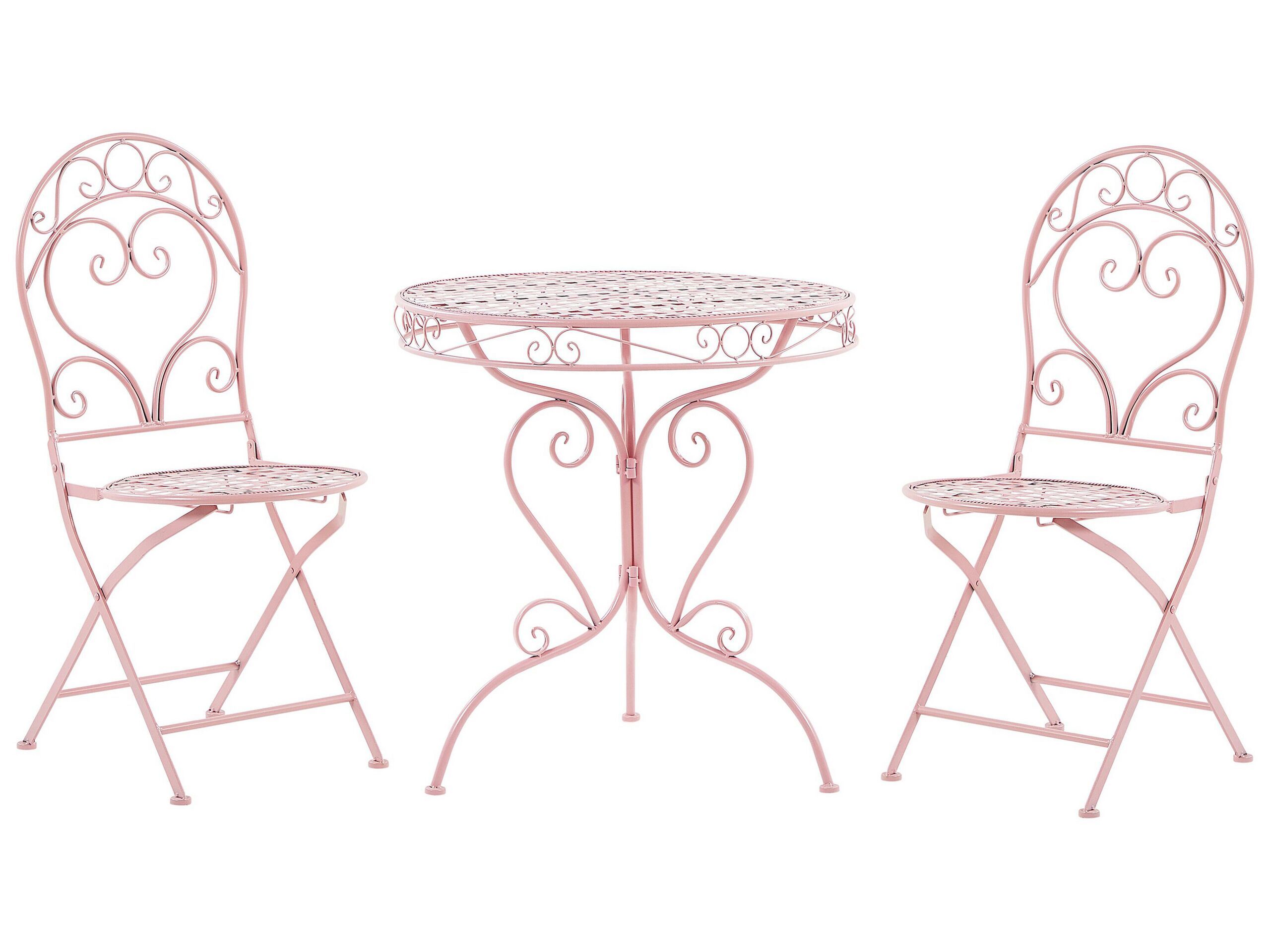 Garden Bistro Set Pink Metal Powder Coated 3 Piece Table And Chairs Beliani