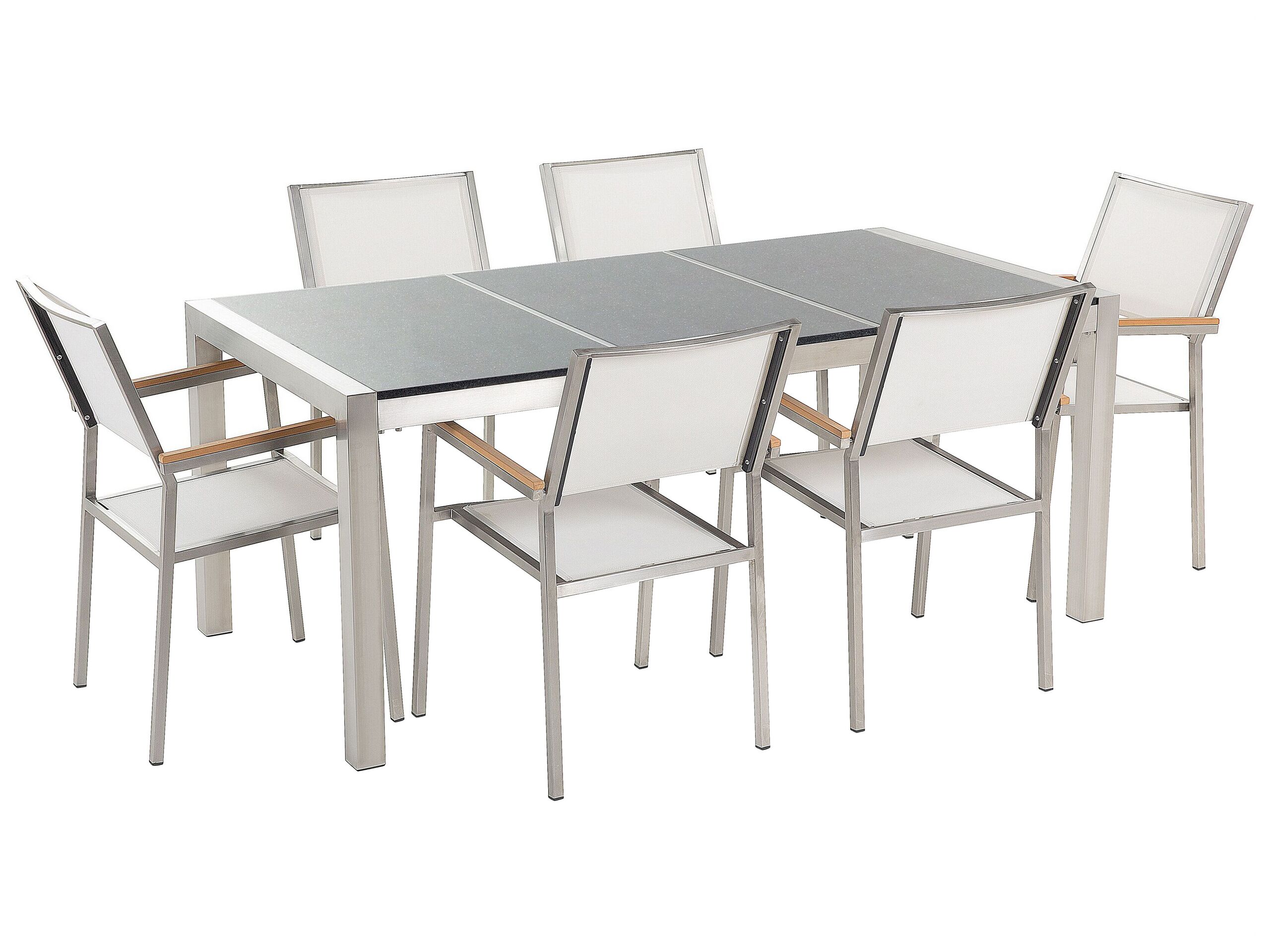 Garden Dining Set White With Grey Granite Table Top 6 Seats 180 X 90 Cm Triple Plate Beliani