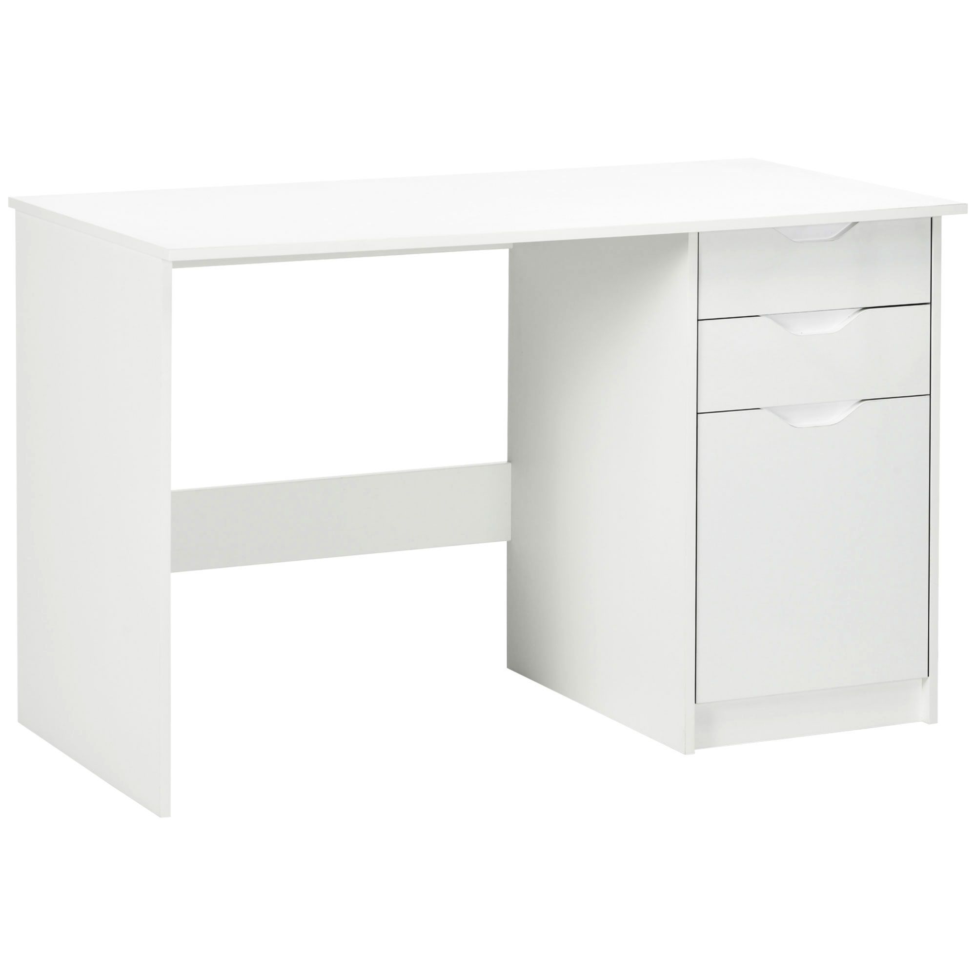 Homcom High Gloss Computer Desk With Drawers, Modern Writing Workstation With Storage Cabinet, Pc Study Table For Home, Office, Study, White