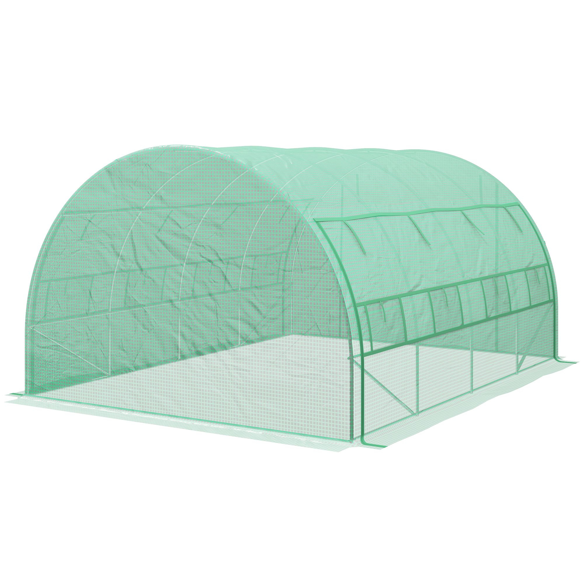 Outsunny Polytunnel Greenhouse Walk-in Grow House Tent With Roll-up Sidewalls, Zipped Door And 8 Windows, 4x3x2m Green