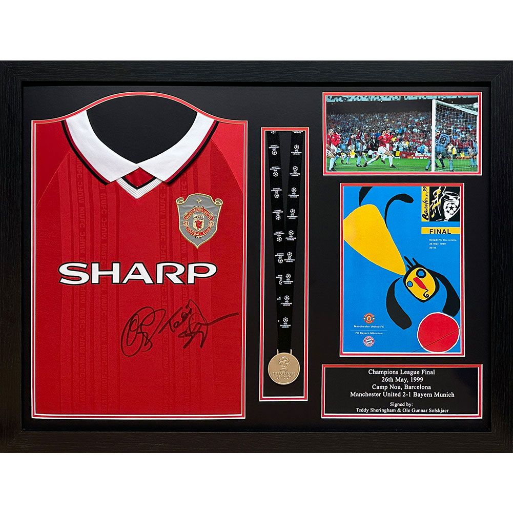 Manchester United Fc 1999 Solskjaer & Sheringham Signed Shirt & Medal (framed)