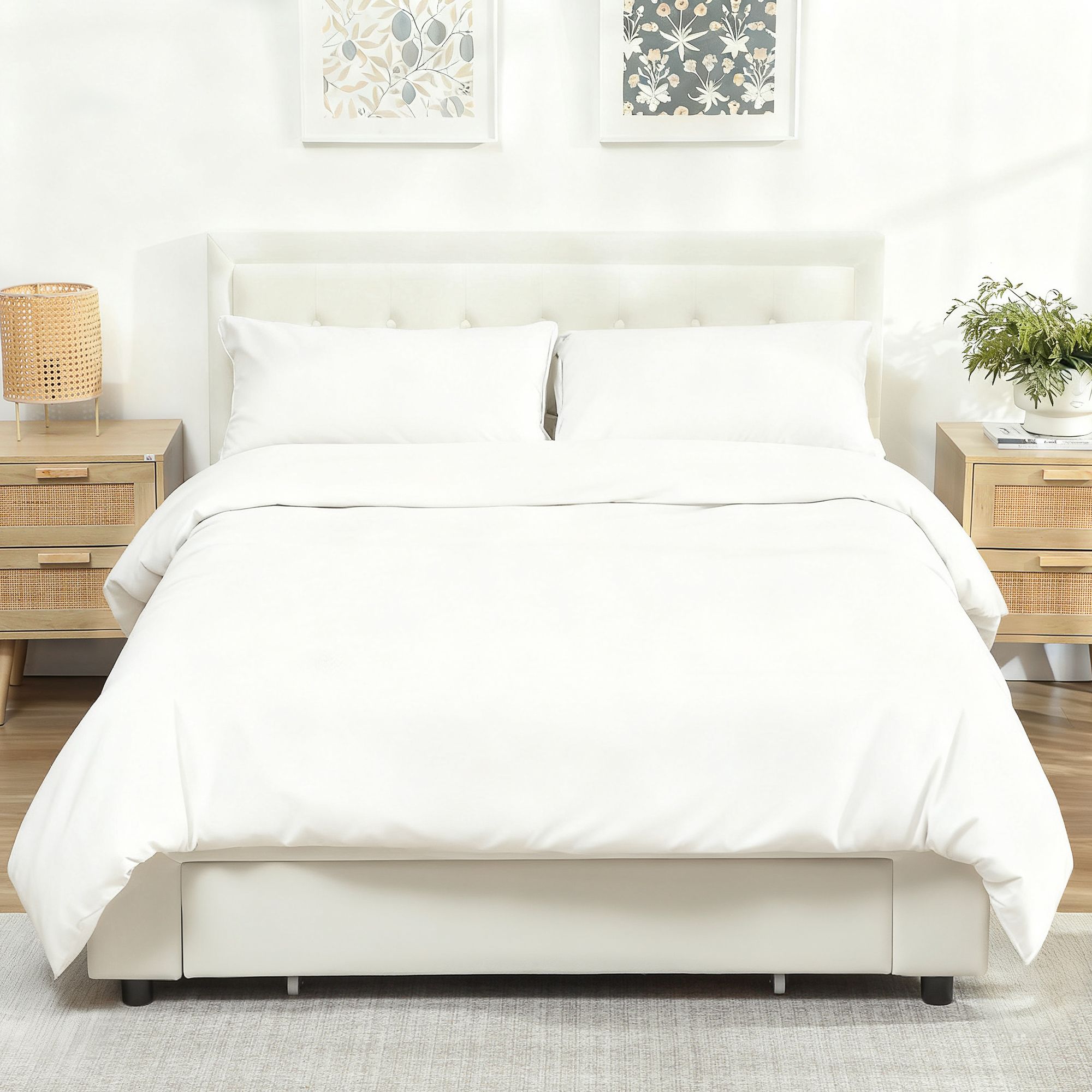 Homcom Double Ottoman Bed Frame, With Front Drawer – Cream