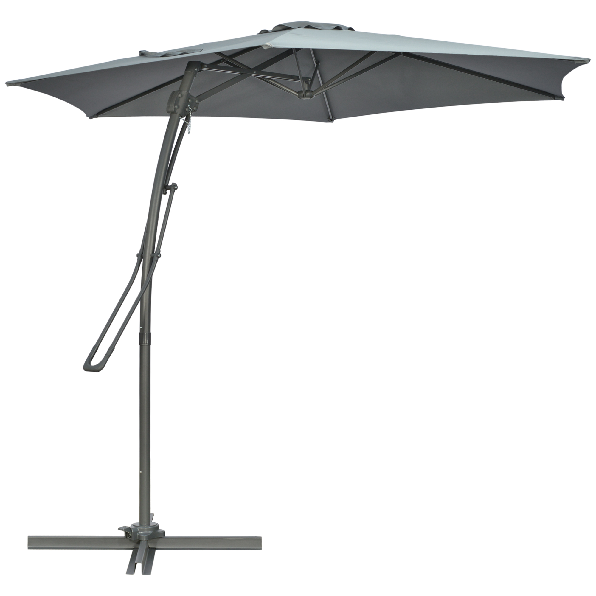 Outsunny 3m Cantilever Parasol With Easy Lever, Patio Umbrella With Crank Handle, Cross Base And 6 Metal Ribs, Outdoor Sun Shades For Garden, Grey