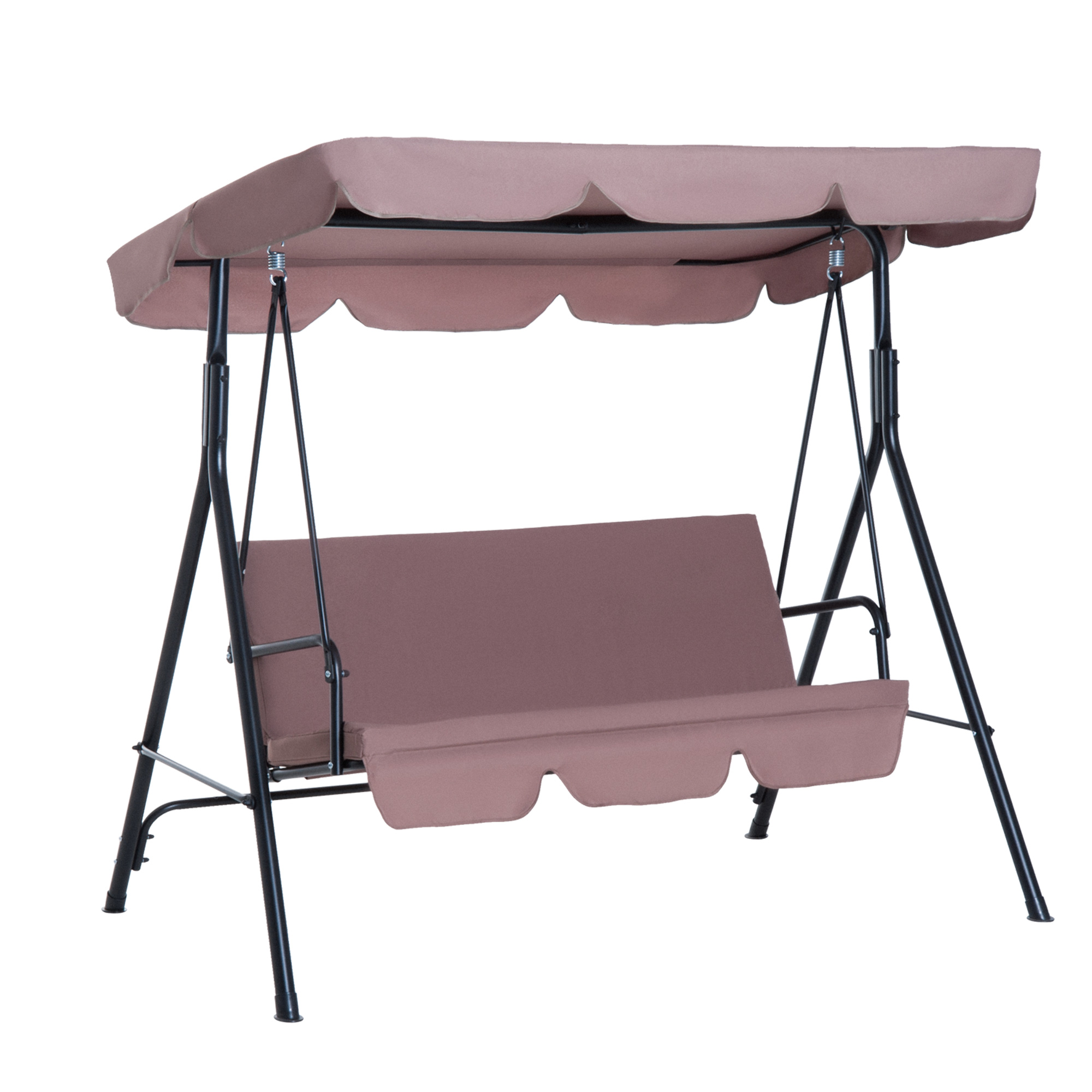 Outsunny 3 Seater Canopy Swing Chair Garden Rocking Bench Heavy Duty Patio Metal Seat W/ Top Roof - Brown
