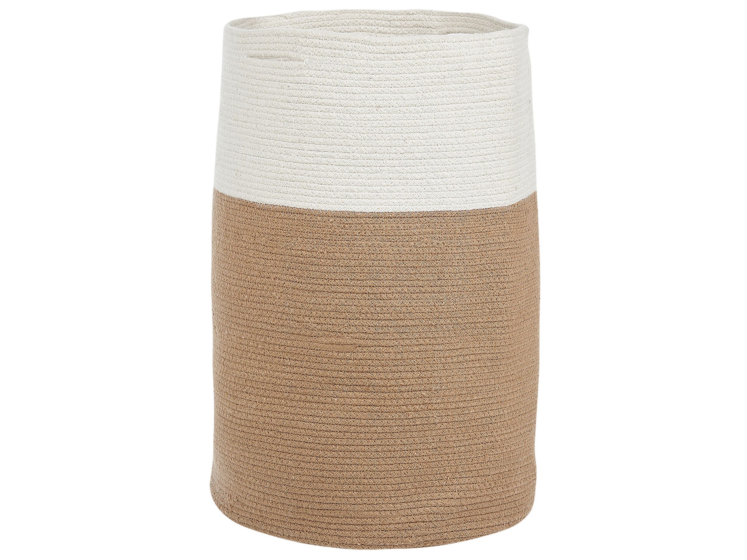 Storage Basket Cotton Beige And White Braided Laundry Hamper Fabric Bin