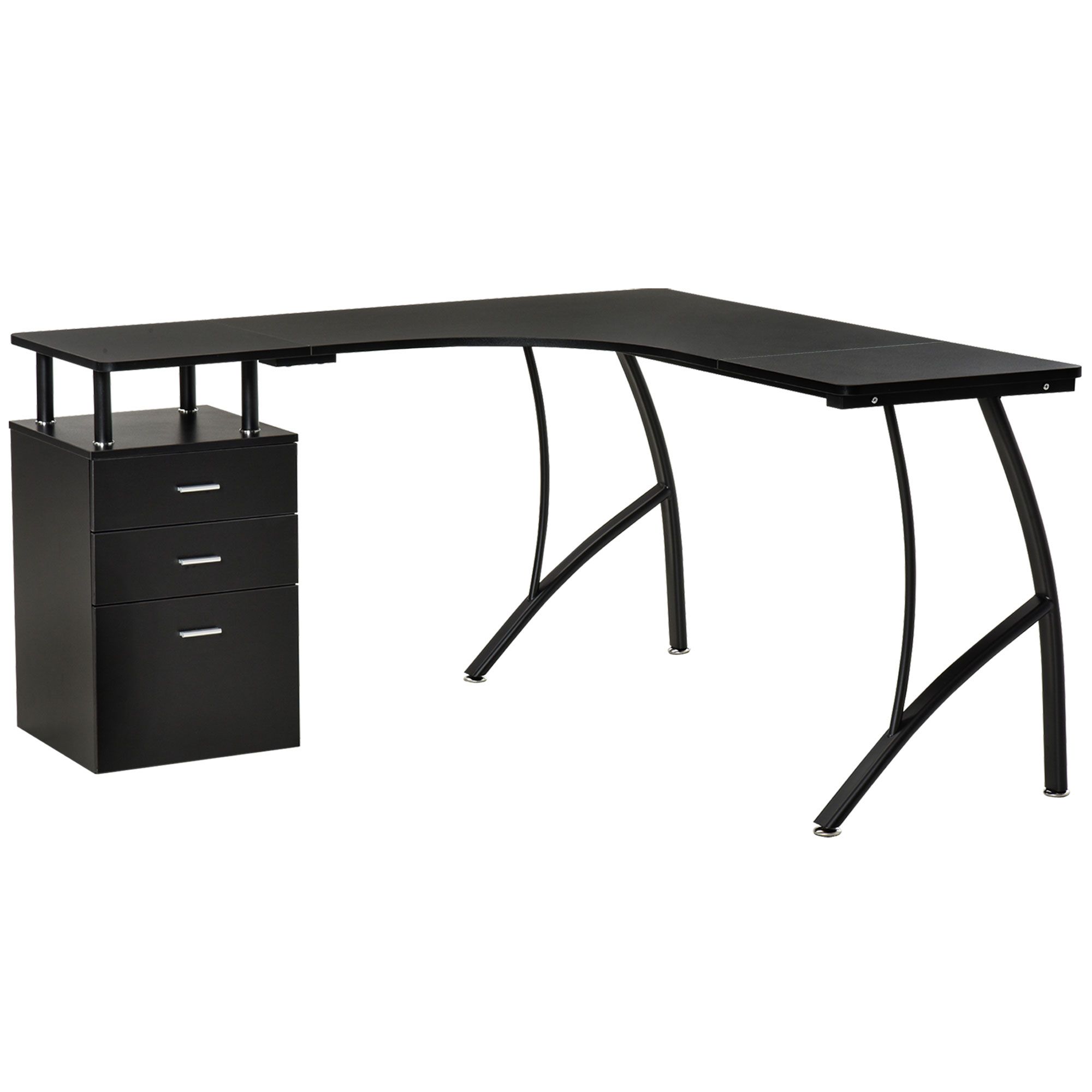 Homcom L-Shaped Computer Desk Table With Storage Drawer Home Office Corner Industrial Style Workstation, Black