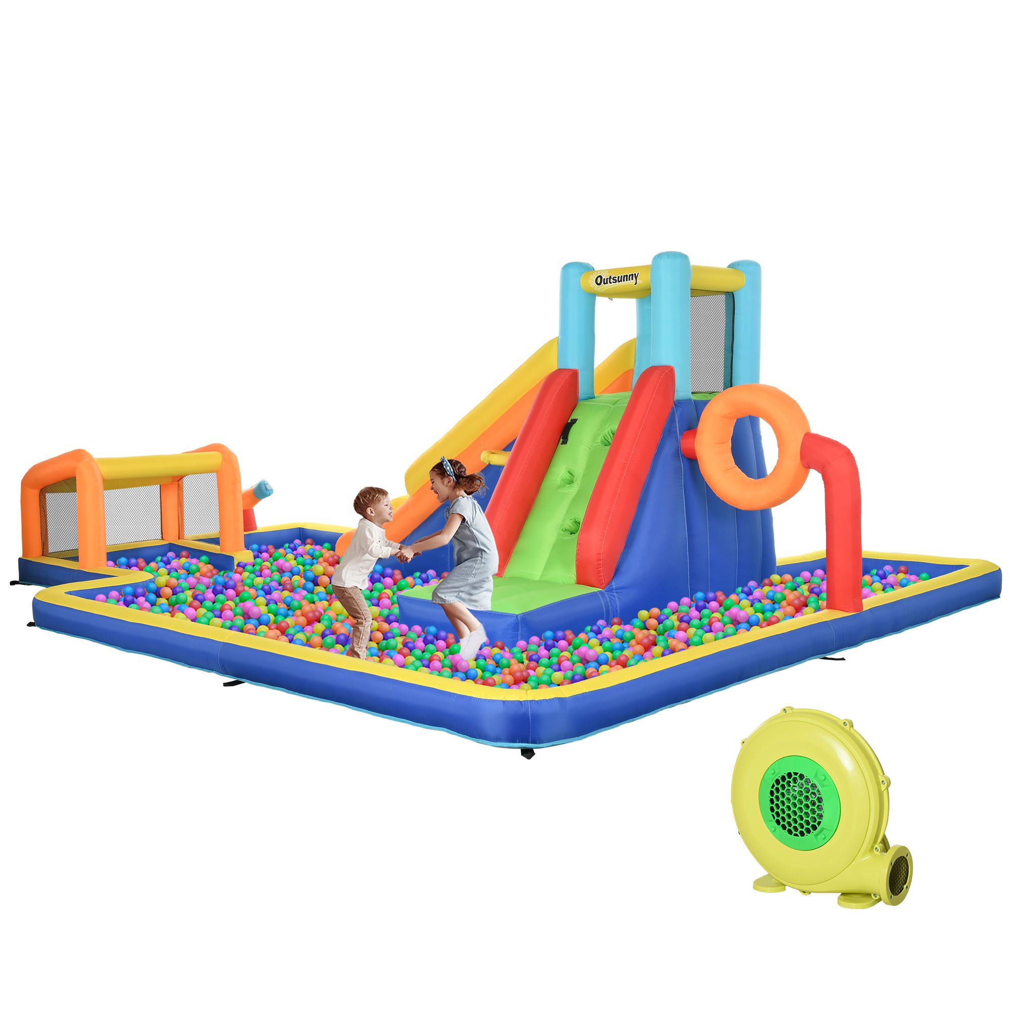 Outsunny 6 In 1 Bouncy Castle With Slide, Climbing Wall, Water Cannon, Basketball Hoop, Football Stand, For Ages 3-8 Years