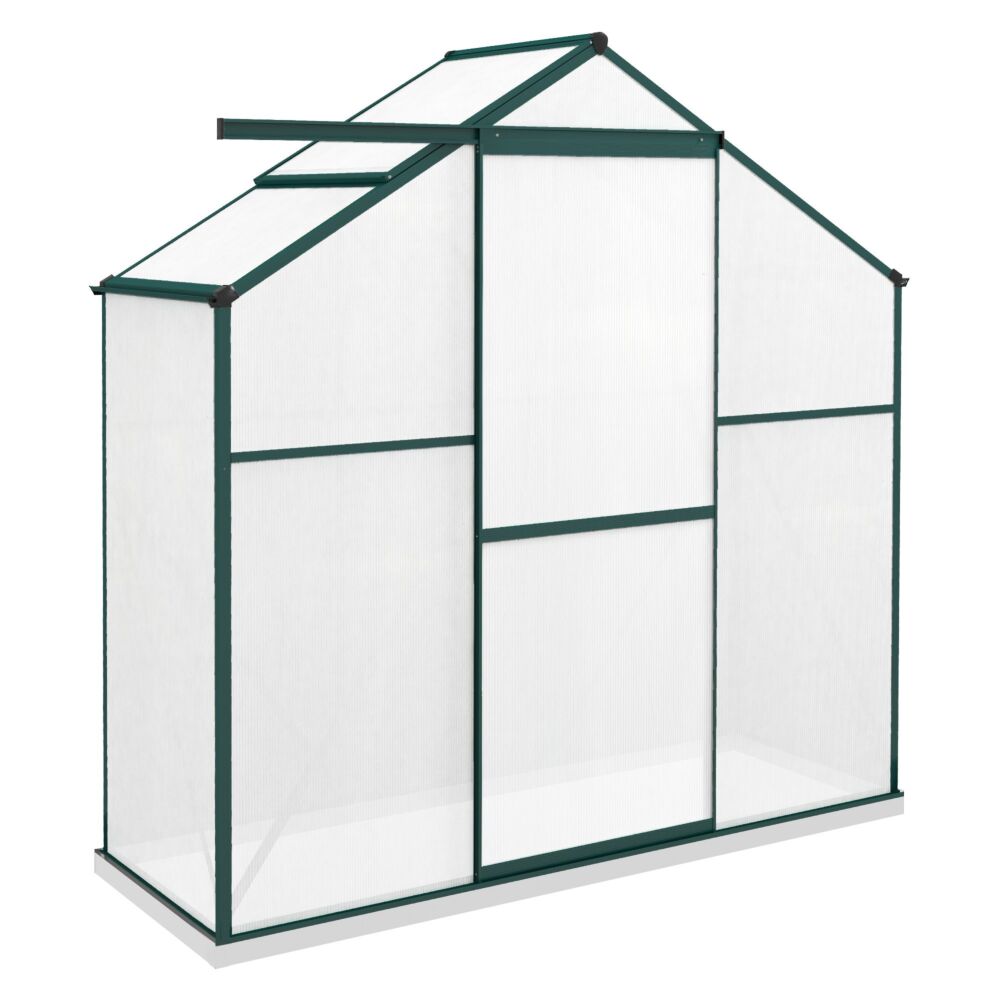 Outsunny 6 X 2.5ft Polycarbonate Greenhouse Walk-in Green House With Rain Gutter, Sliding Door, Window, Foundation, Green
