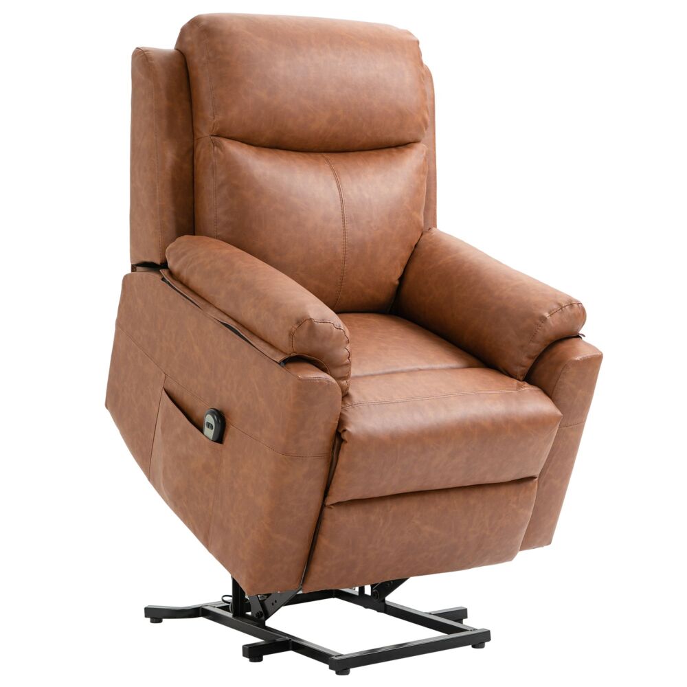 Homcom Power Lift Chair Electric Riser Recliner For Elderly, Faux Leather Sofa Lounge Armchair With Remote Control And Side Pocket, Brown