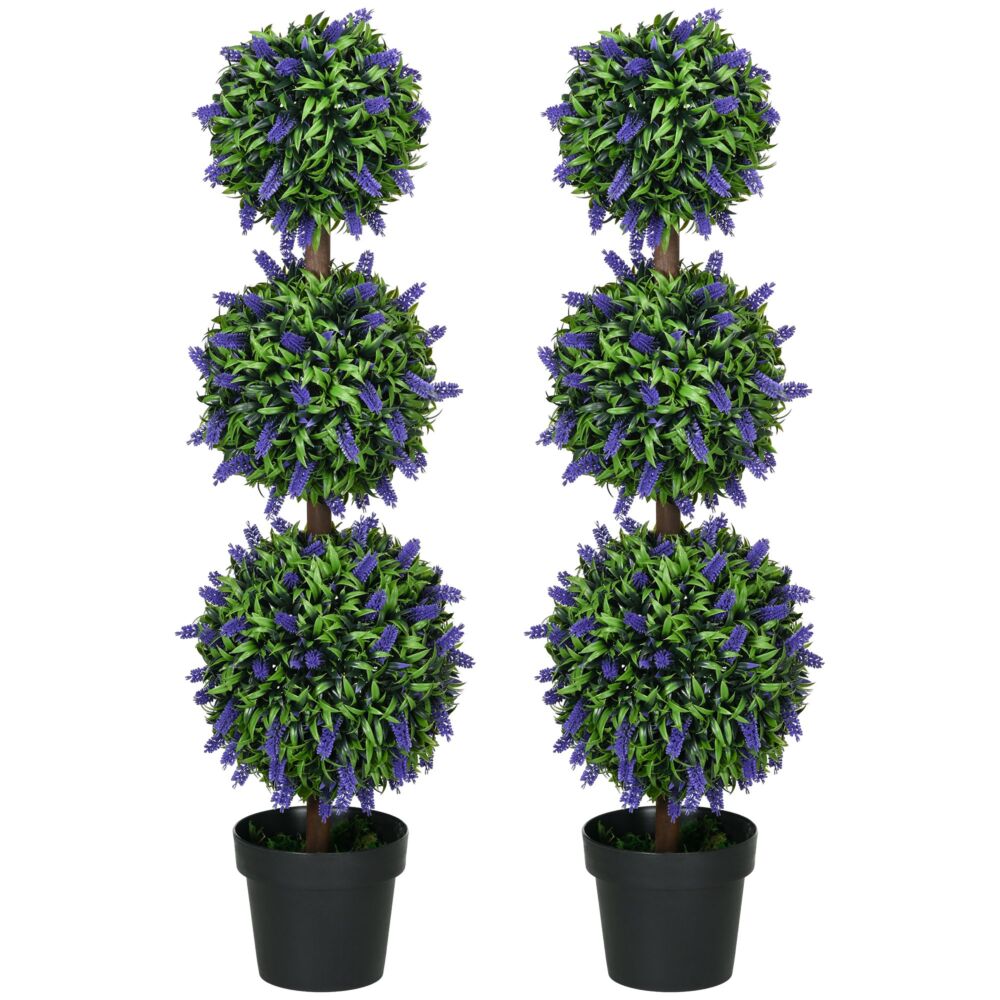 Homcom Set Of 2 Artificial Plants, Lavender Flowers Ball Trees With Pot, For Home Indoor Outdoor Decor, 110cm