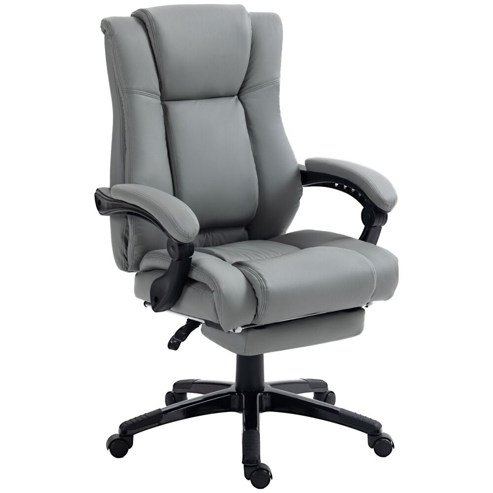 Vinsetto Pu Leather Office Chair, Swivel Computer Chair With Footrest, Wheels, Adjustable Height, Grey