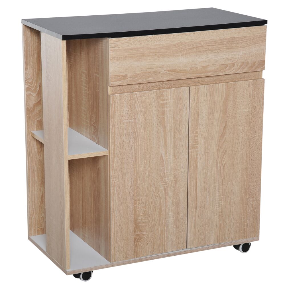 Homcom Kitchen Storage Trolley Cart Cupboard Rolling Island Shelves Cabinet With Door And Drawer Locking Wheels