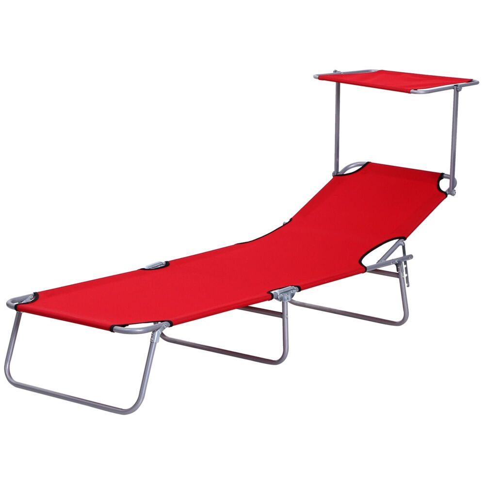 Outsunny Folding Sun Lounger, Lounge Chairs Reclining Sleeping Bed With Adjustable Sun Shade Awning For Beach, Patio