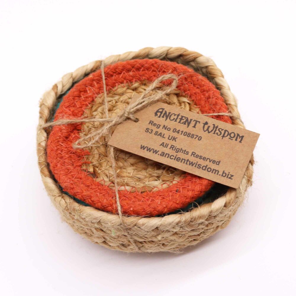 Natural Coaster - Jute & Cotton 10cm (set Of 6) Mixed Colours In Basket