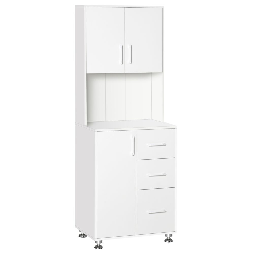 Homcom Modern Kitchen Cupboard With Storage Cabinets, 3 Drawers And Open Countertop For Living Room, White