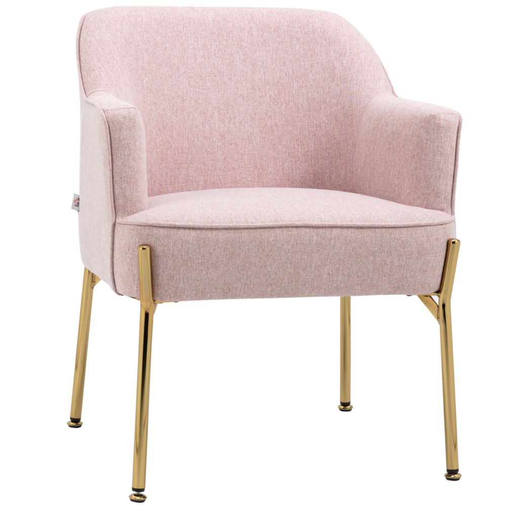 Homcom Fabric Accent Chair, Modern Armchair With Metal Legs For Living Room, Bedroom, Home Office, Pink