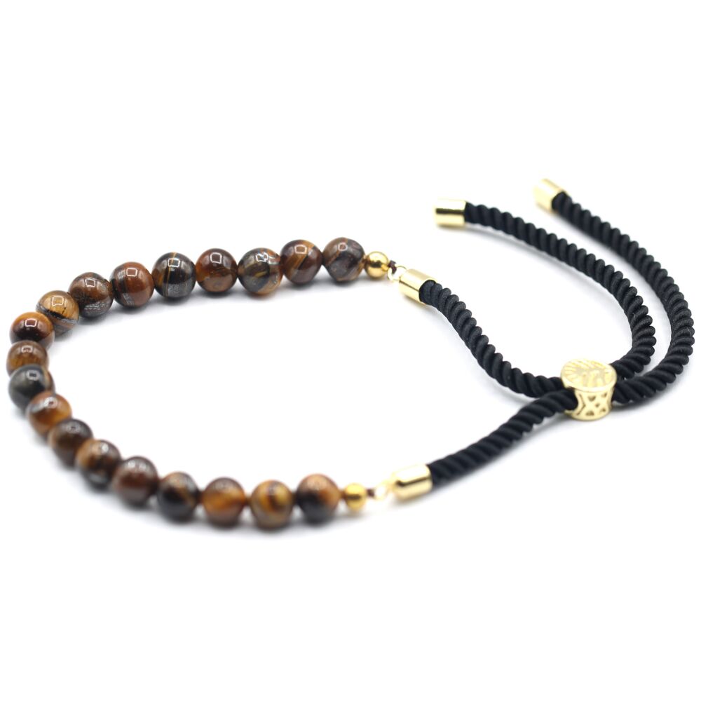 18k Gold Plated Gemstone Black String Bracelet - Tiger Eye