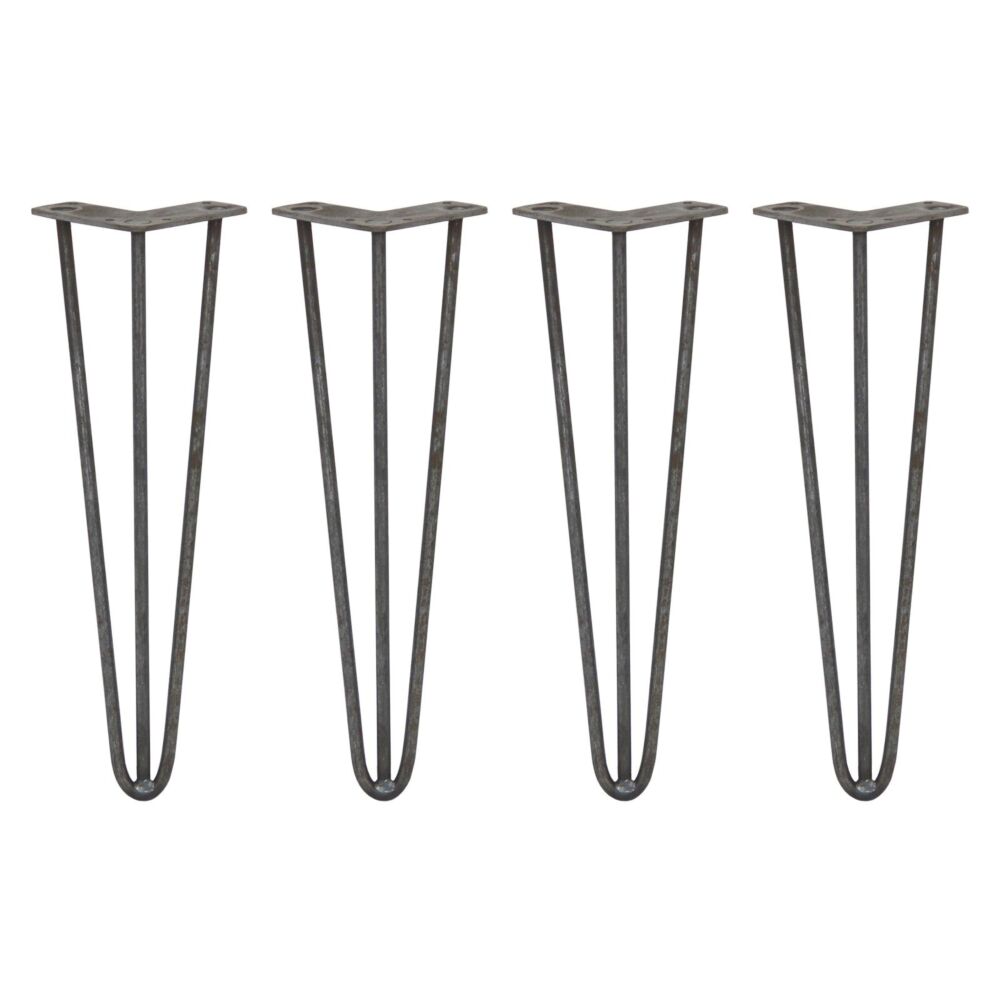 4 X 16" Hairpin Legs - 3 Prong - 10mm - Raw Steel