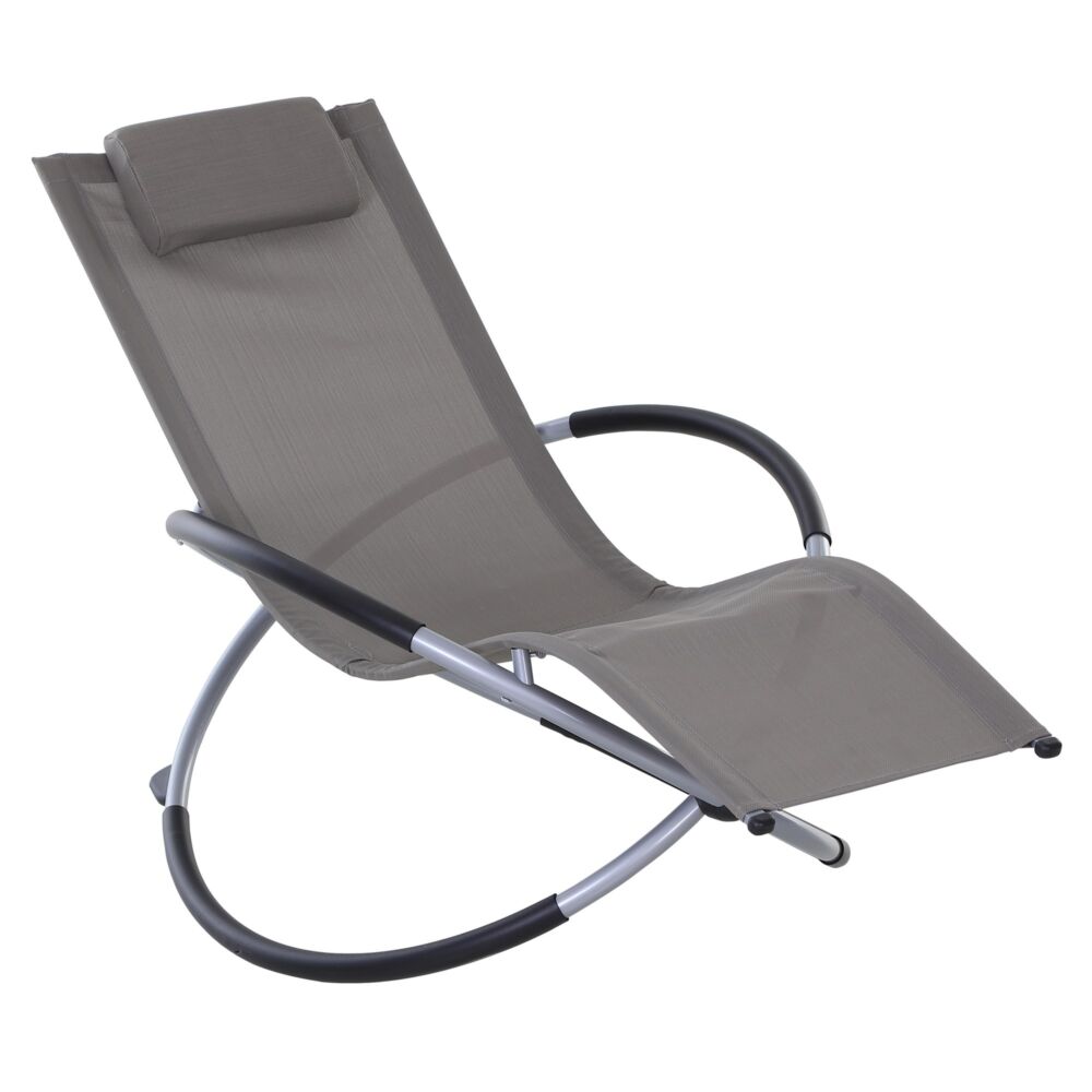 Outsunny Outdoor Orbital Lounger Zero Gravity Patio Chaise Foldable Rocking Chair W/ Pillow Grey