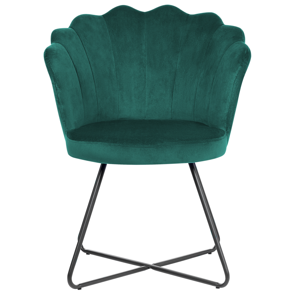 Armless Chair Green Velvet Upholstery Shell Back Vintage Classic Design Black Metal Frame Beliani