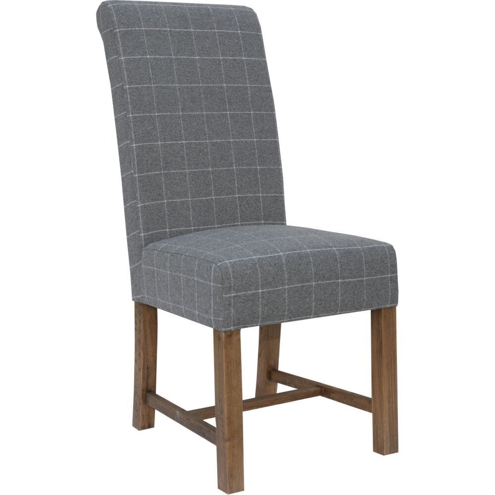 Woolen Upholstered Chair Check Grey/oak