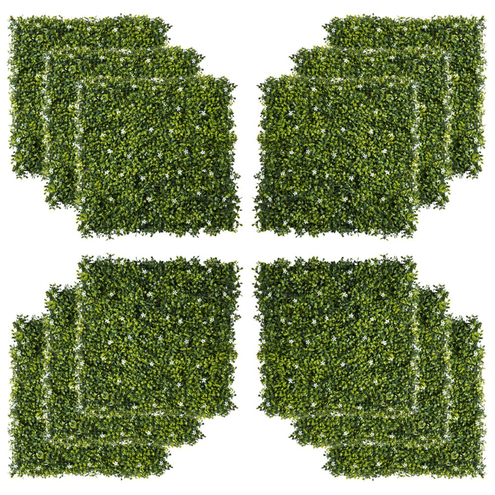 Outsunny 12pcs Artificial Boxwood Wall Panels 50cm X 50cm Grass Privacy Fence Screen Faux Hedge Greenery Backdrop Encrypted Milan Grass