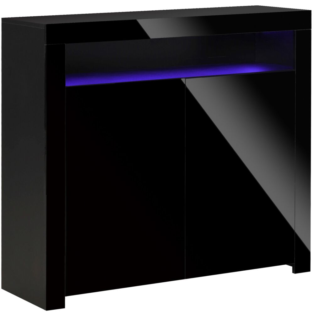 Homcom High Gloss Led Cabinet Cupboard Sideboard Buffet Console With Rgb Lighting For Entryway, Dining Area, Living Room, Black