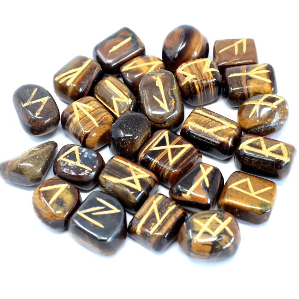 Runes Stone Set In Pouch - Tiger Eye