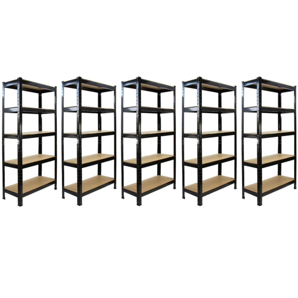 5 X T-rax Black Metal Racking Units 75cm X 150cm X 30cm