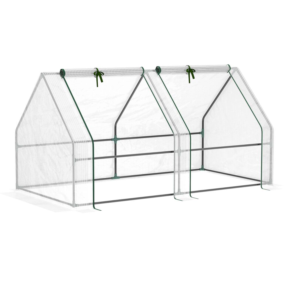 Outsunny Mini Small Greenhouse With Steel Frame & Pe Cover & Zippered Window Poly Tunnel Steeple For Plants Vegetables, 180 X 90 X 90 Cm, White