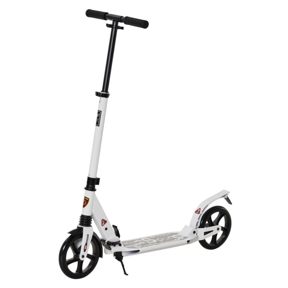 Homcom Folding Kick Scooter 2 Big Wheels Teens Adult 14+ Adjustable Ride On White