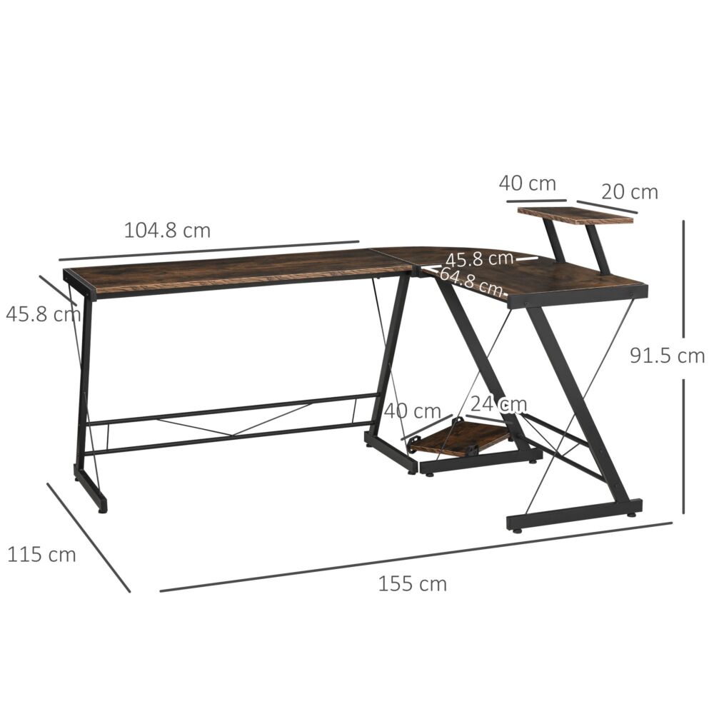 Homcom L Shaped Office Desk Round Corner Gaming Table Workstation With Storage Shelf, Cpu Stand For Home Office