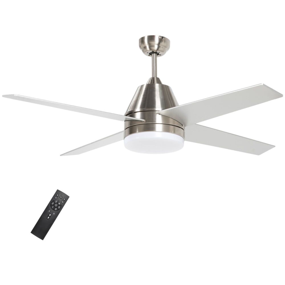 Homcom Ceiling Fan With Led Light, Flush Mount Ceiling Fan Lights With Reversible Blades, Remote, Silver And Black