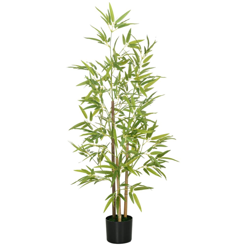 Homcom Artificial Plant Bamboo Artificial Tree Height 120 Cm With Pot For Home Indoor Decor