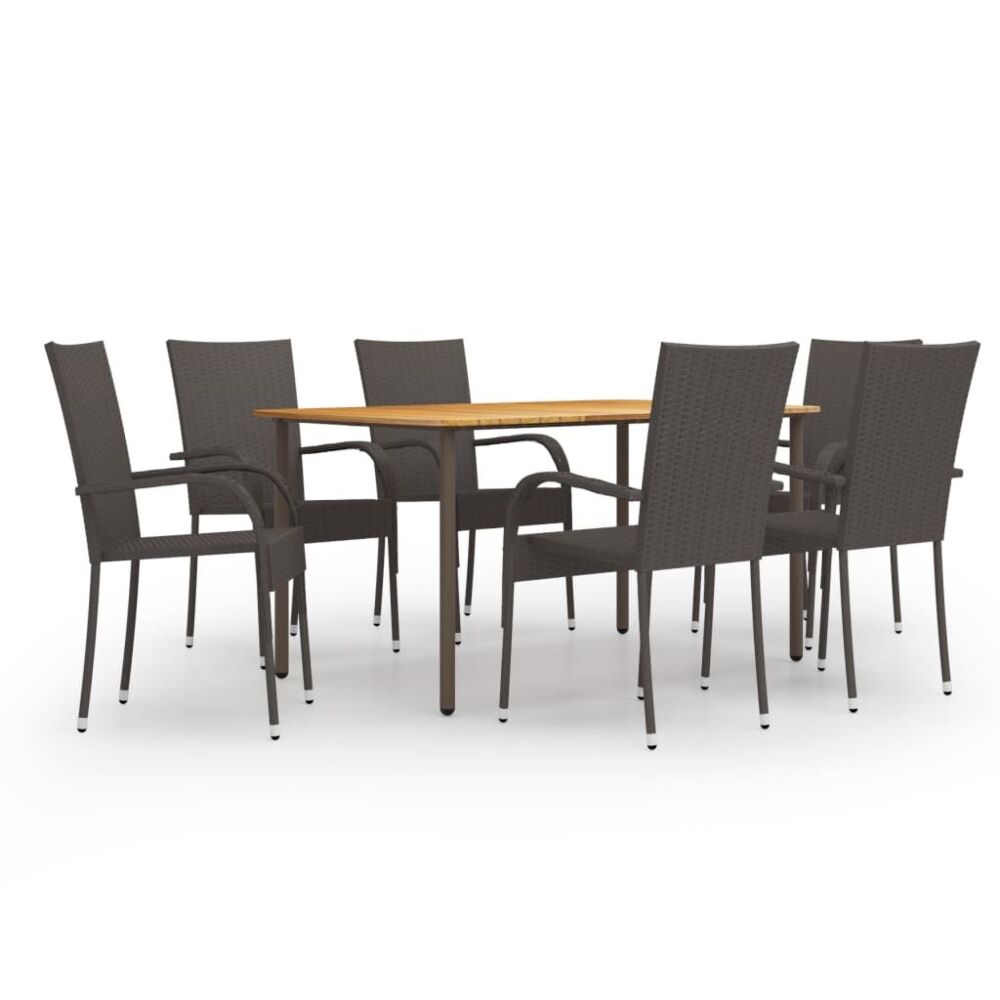 Vidaxl 7 Piece Garden Dining Set Poly Rattan Brown