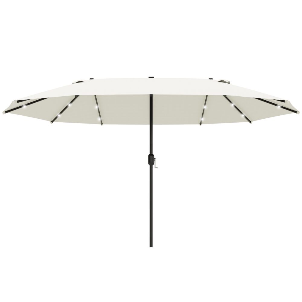 Outsunny 4.4m Double-sided Sun Umbrella Garden Parasol Patio Sun Shade Outdoor With Led Solar Light Cream White