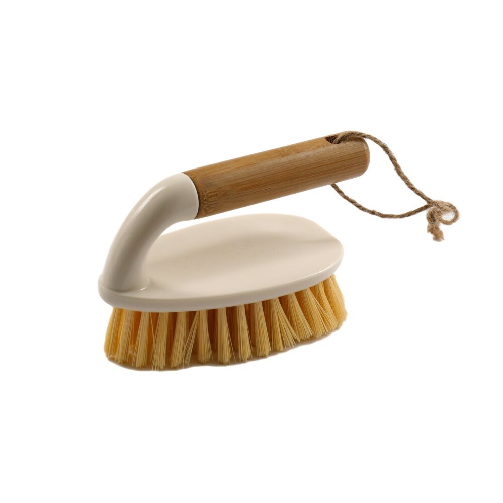 Cream Scrubbing Brush With Bamboo Wooden Handle