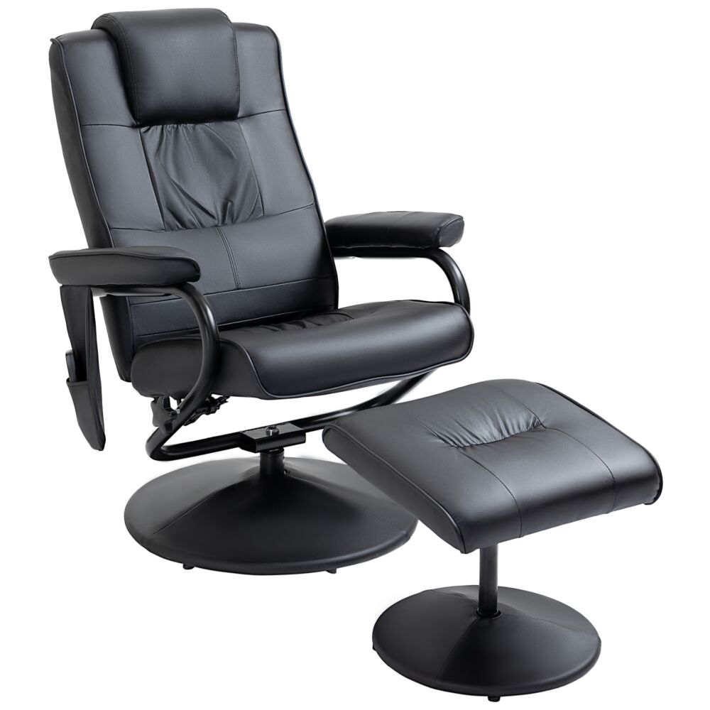 Homcom Manual Sofa Reclining Armchair Pu Leather Massage Recliner Chair And Ottoman, Black