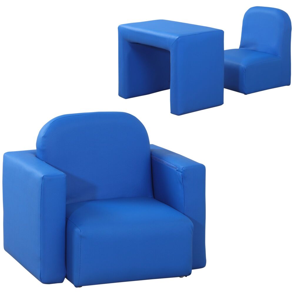 Homcom 2 In 1 Toddler Sofa Chair, 48 X 44 X 41 Cm, For Game Relax Playroom, Blue