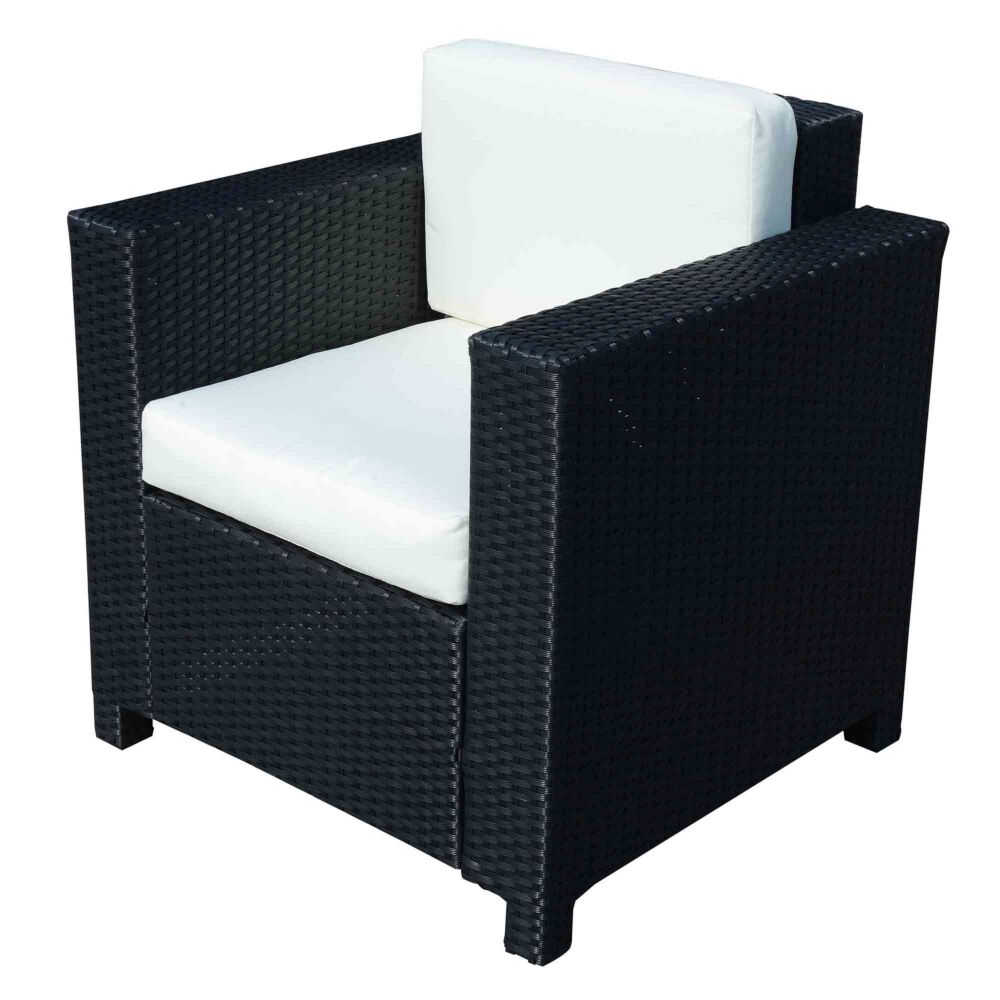 Outsunny 1 Seater Rattan Garden All-weather Wicker Weave Single Sofa Armchair With Fire Resistant Cushion - Black