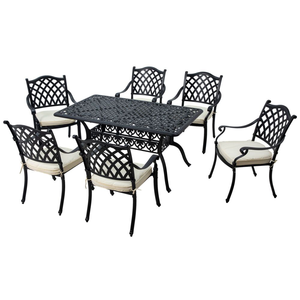 Outsunny 7 Pieces Aluminium Patio Dining Set With Umbrella Hole Black