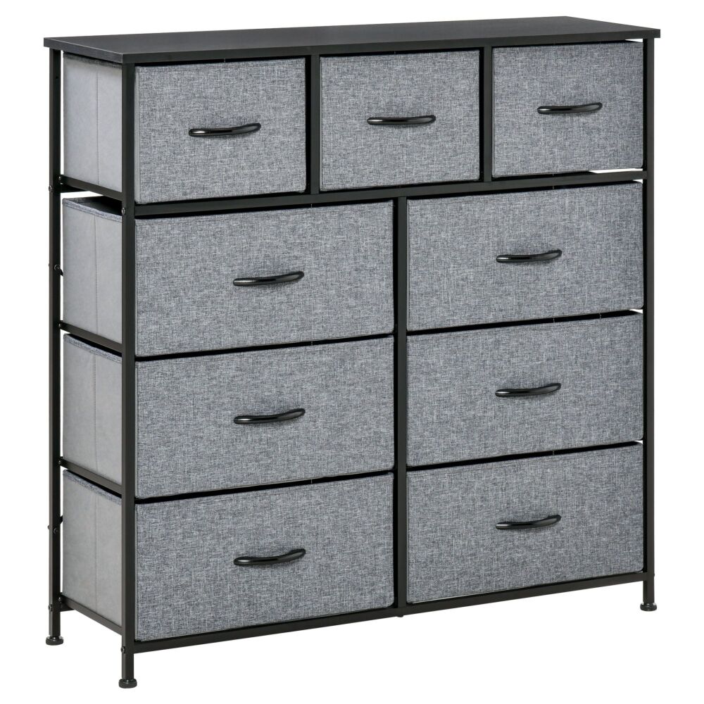 Homcom 9 Drawers Storage Chest Dresser Organizer Unit , Easy Pull Fabric Bins, For Bedroom, Hallway, Entryway, Black & Grey