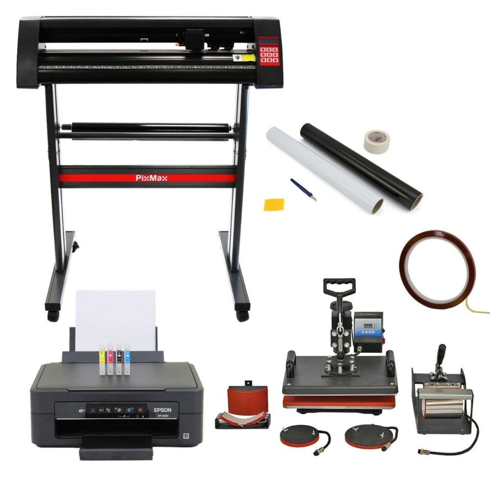 5 In 1 Heat Press, 720mm Vinyl Cutter, Epson Printer & Weeding Kit