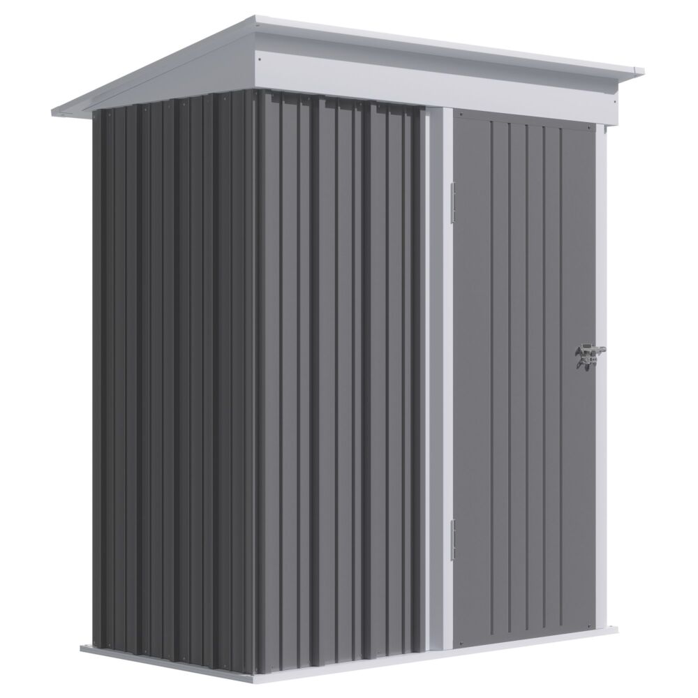 Outsunny Metal Garden Shed, Outdoor Lean-to Shed For Tool Motor Bike, With Adjustable Shelf, Lock, Gloves, 5'x3'x6', Grey
