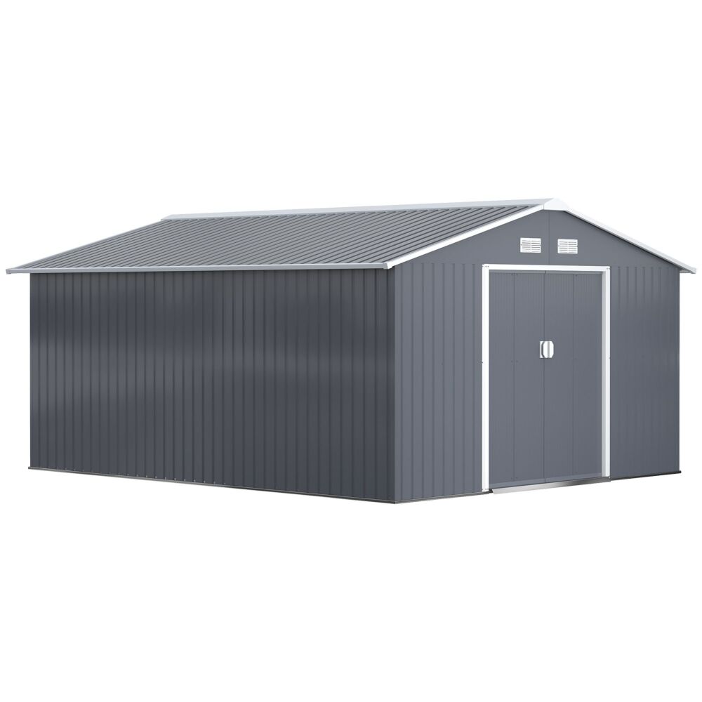 Outsunny 13 X 11ft Foundation Ventilation Steel Outdoor Garden Shed Grey