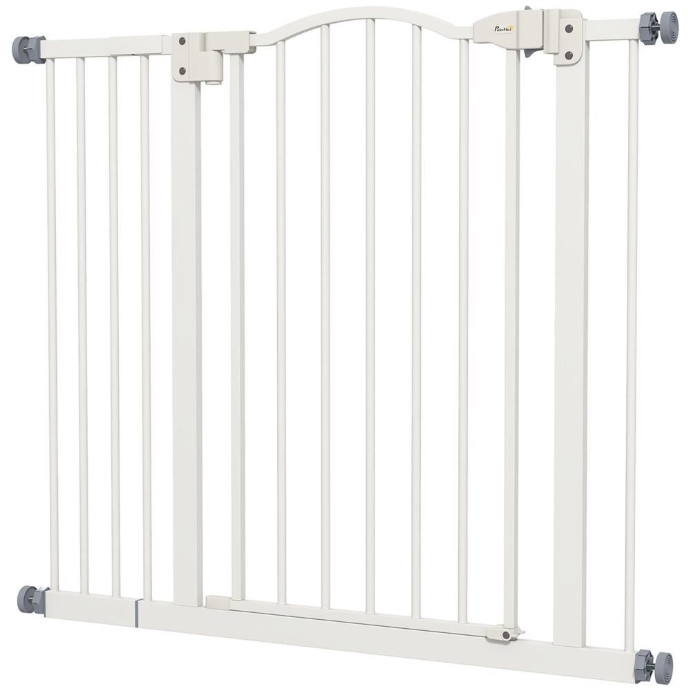 Pawhut Metal 74-94cm Adjustable Pet Gate Safety Barrier W/ Auto-close Door White