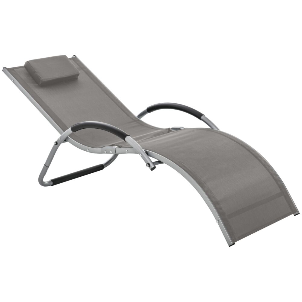 Outsunny Ergonomic Lounger Chair Portable Armchair With Removable Headrest Pillow For Garden Patio Outside All Aluminium Frame Khaki